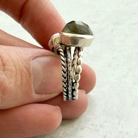 Sundance Catalog Labradorite Pearl Sterling Silver Piccadilly Circus Ring Size 6 - Picture 7 of 10